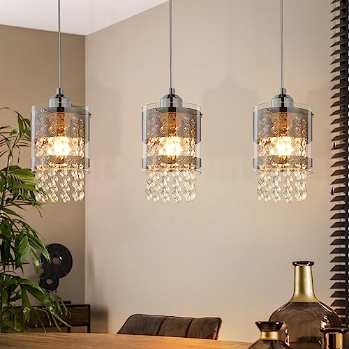 ZMH Pendelleuchte Modern Esstisch Hängelampe: 3 Flammig E27 Glas Hängeleuchte 150CM Max Höhenverstellbar Design Kristall Pendellampe für Wohnzimmer Schlafzimmer Küche Esszimmer Ohne Leuchtmittel von ZMH