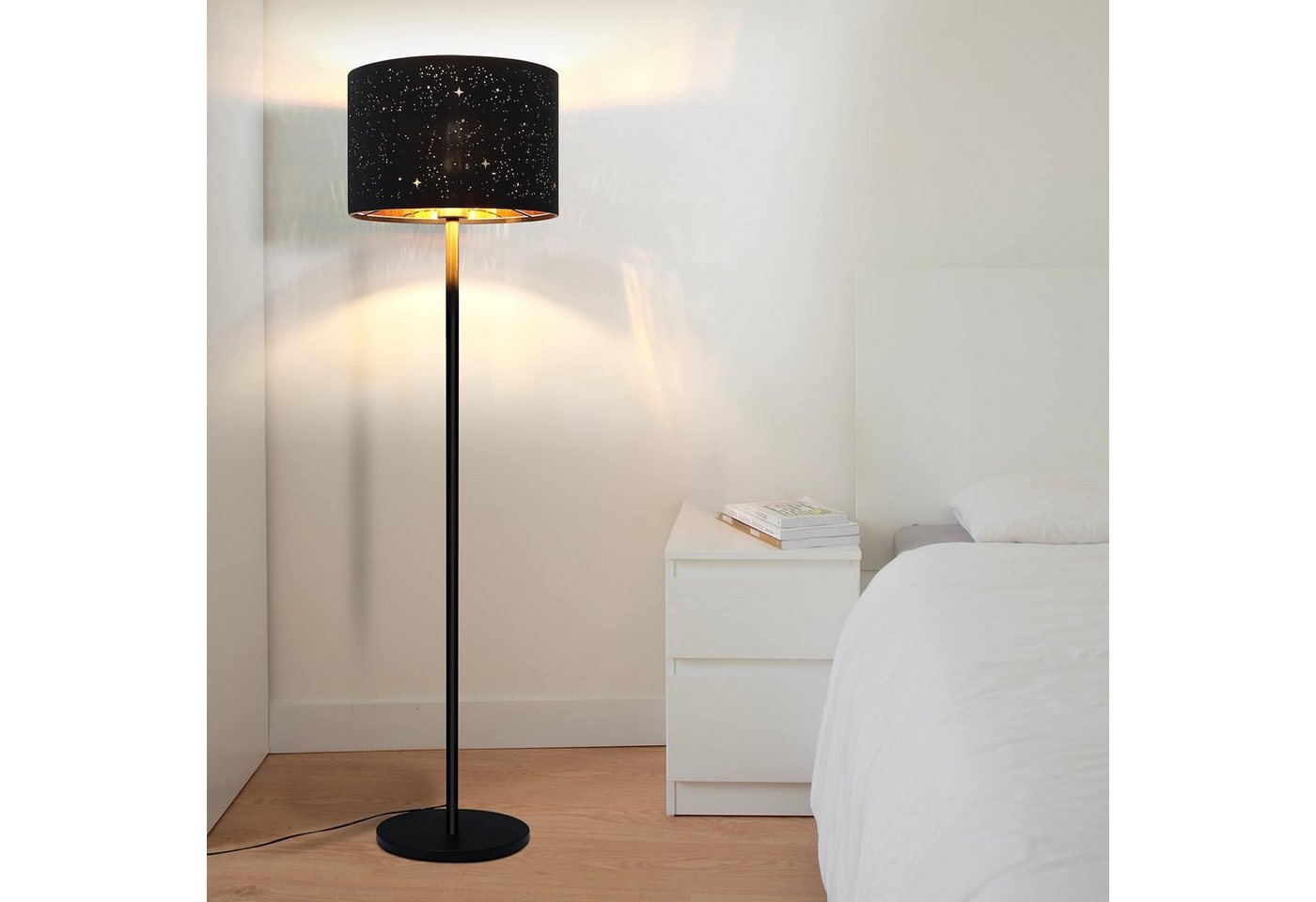 ZMH Stehlampe Modern Stehleuchte aus Stoff CRI 80+ E27 Fassung Wohnzimmer, Hochwertiges Material, LED wechselbar, Schwarz-Gold von ZMH