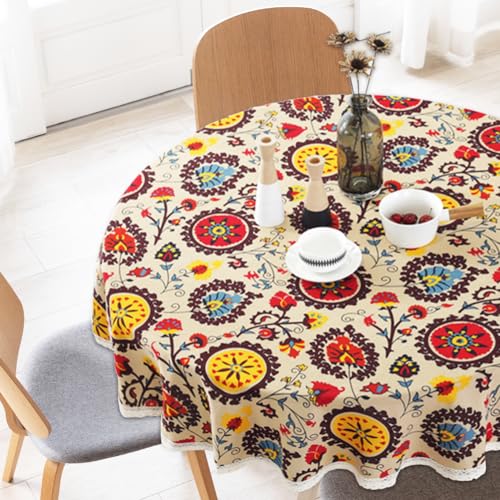 ZOESURE Tischdecke Rund, 150cm runde tischdecke, Sonnenblumen Boho tischdecke abwaschbar rund, Schmutzabweisend Table Cloth für Draußen Fleckschutz Pflegeleicht für Küche, Esstisch, Couchtisch von ZOESURE