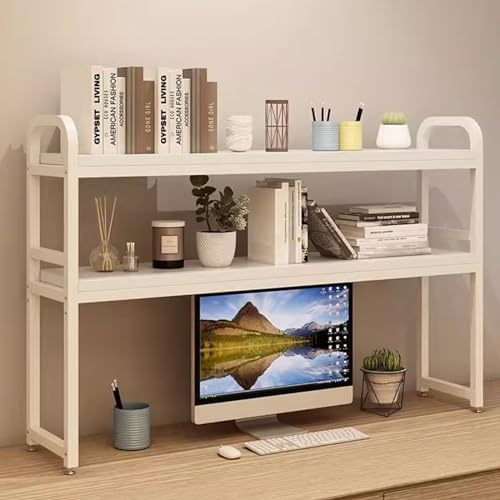 Bücherregal, 2-Stöckiges Schreibtisch-Aufbewahrungsregal, Dekorative Aufbewahrung, Stilvolle Aufbewahrung, Schreibtisch-Organisation, Aktenablage, Schreibtisch-Bücherregal, Standständer(Color:White,Si von ZPRYZHD