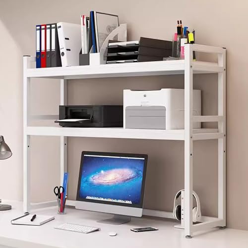 Bücherregal, 2-Stufiges Multifunktionales Leiter-Arbeitsplatten-Bücherregal, Verstellbares Schreibtisch-Bücherregal für die Büro-Heim-Schulbibliothek, Büro-Bücherregal(Color:White,Size:55X32X90CM) von ZPRYZHD