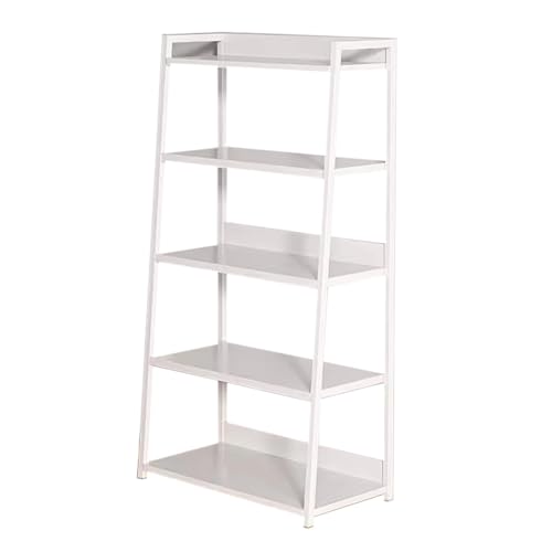 Bücherregal, Vertikales Bücherregal Industrielles Bücherregal mit Metallrahmen für das Home Office, Schlafzimmer, Multifunktionales Aufbewahrungsregal Leiterregal, büro-Bücherregale(Color:White,Size:5 von ZPRYZHD