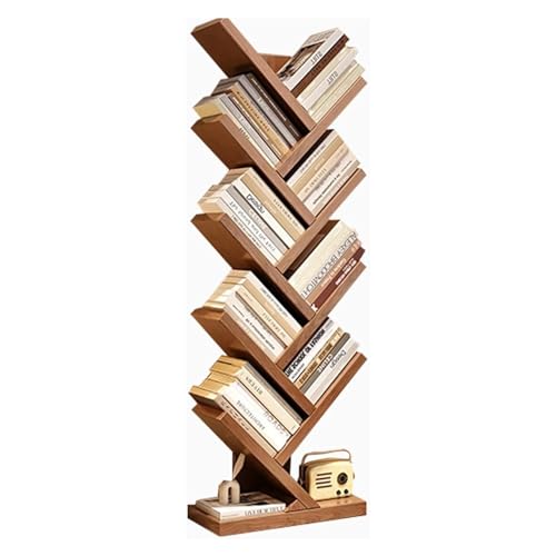 ZPRYZHD Kleines Bücherregal, Bodenstehendes Bücherregal, Platzsparendes Modernes Bücherregal aus Holz, Freistehendes Bücher-/Filmregal, Baumförmiges Bücherregal, Standregal(Cherry,44x20x132 cm) von ZPRYZHD