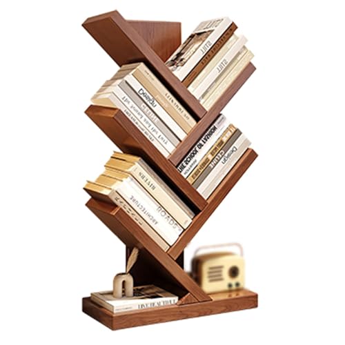 ZPRYZHD Kleines Bücherregal, Bodenstehendes Bücherregal, Platzsparendes Modernes Bücherregal aus Holz, Freistehendes Bücher-/Filmregal, Baumförmiges Bücherregal, Standregal(Walnut,44x20x80 cm) von ZPRYZHD