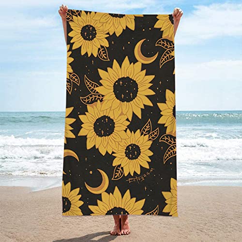 Strandtuch Retro Sonnenblume Schwarz Microfaser Handtücher Strandhandtuch Tragbar Badetuch Sand Proof Strandlaken Ultraleicht Schnelltrocknend Beach Towel Antirutsch Strandtücher Duschtuch 150x180 von ZQMHCY