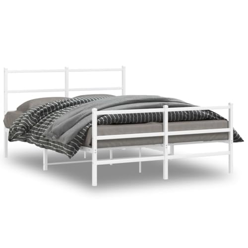 ZQQLVOO Bed Frame Lattenrost Palettenbett Bodenbett Bettgestell mit Kopf- und Fußteil Metall Weiß 135x190 cm von ZQQLVOO