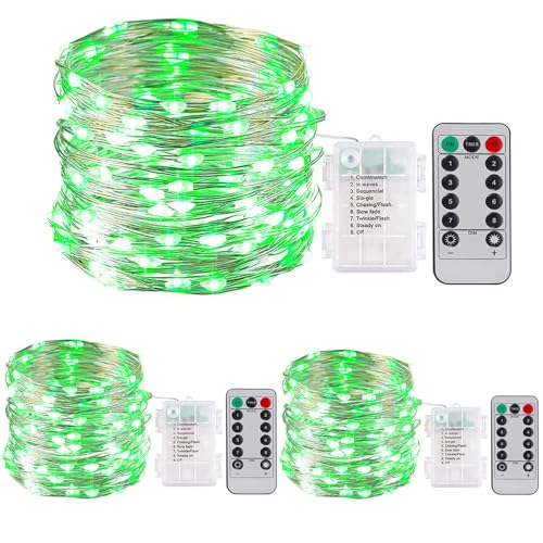 ZQX Lichterkette Batterie, 3 Stück 10M/32ft 100LED Lichterkette mit Timer, 8 Modi DIY Batterielichterkette mit Fernbedienung für Party Hochzeit Weihnachten Innen Aussen Deko - Grün von ZQX