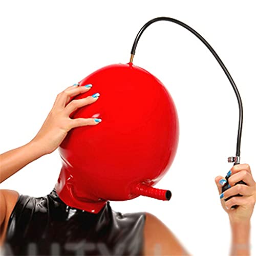 Bondage Latex Maske, BDSM Maske Fetisch Kopfmaske Vollständig Geschlossene Aufblasbar Erotikspiele Maske Verschiedene Größen VerfüGbar, für Cosplay Extrem Sklavin Sex Maske,M,Red von ZRJAENW