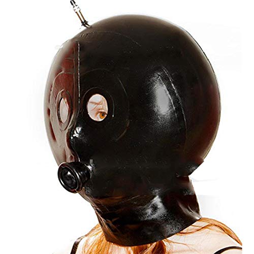 Latex Maske, Aufblasbare Extrem Bondage Maske Sex Maske Lassen Atemlöcher Vollmaske kopfmaske mit FüLlventil Oben SM Sklave Fetisch Maske BDSM Maske für Cosplay Maskerade Spielzubehör,L,Black von ZRJAENW