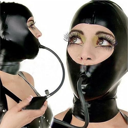 Latex Maske SM Sklave Bondage Maske mit Knebel Extrem BDSM Fetisch Maske Handgefertigt Sexy Vollmaske Lassen Atemlöcher Sex Maske für Paar Flirt Sex Spiele Dunkelspiel Cosplay Sex Toys,M,Black von ZRJAENW