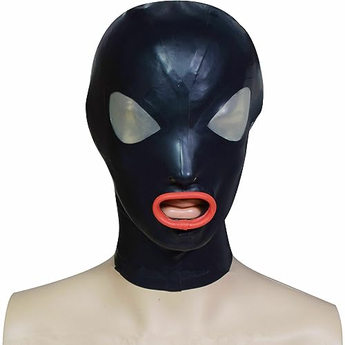 Latex Vollmaske SM Extrem Bondage Maske mit Mundknebel BDSM Maske Handgefertigt Sklave Fetisch Maske Lassen Atemlöcher Sex Maske für Cosplay Dunkelspiel Erotikspiele Augenmaske Sex Toys,L,Black von ZRJAENW