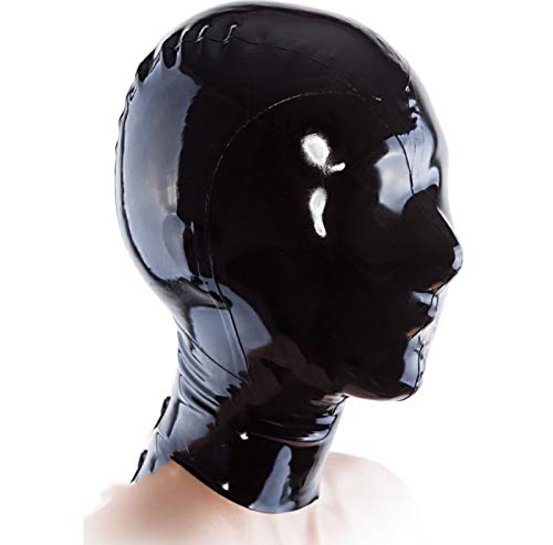 Latexmaske Vollständig Geschlossene Bondage Maske Lassen Atemlöcher Sklave Fetisch Maske Extrem BDSM Maske Handgefertigt Passt Eng Zum Gesicht Unisex Perfektes Sexspielzeug,L,Black von ZRJAENW