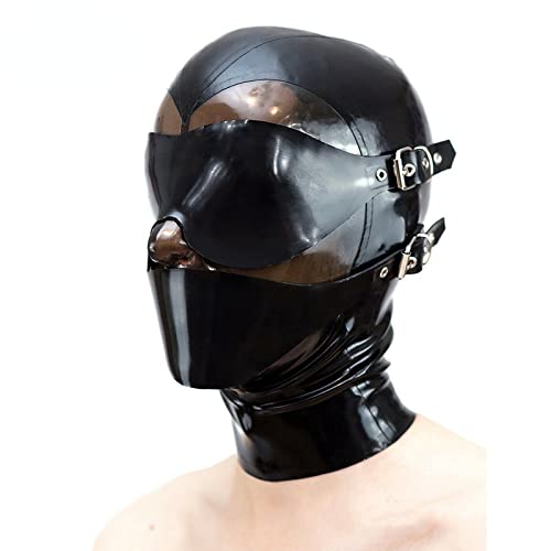 Sexy Latex Maske Bondage Maske Vollmaske Extrem Sklave Bondage Maske Handgefertigt BDSM Maske mit Augenbinde und Knebel Lassen Atemlöcher Sex Maske für Maskerade Cosplay Sexspielzeug,S,Black von ZRJAENW