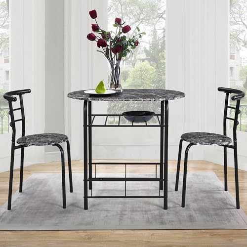 Esszimmertisch- und Stuhl-Set für Küche, Esszimmer, 3-teilig, kompakter Raum, Holz-Stahlrahmen von ZRPZSW