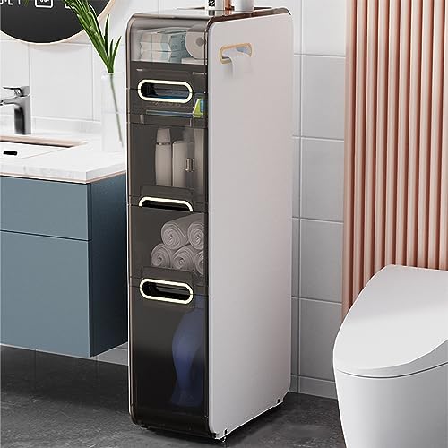 ZSDBYT Kleiner Badezimmer-Unterschrank, freistehend, wasserdicht, seitlicher Aufbewahrungs-Organizer aus Kunststoff mit Schubladen, schmal (Weiß + Blaugrün, 96,5 cm) von ZSDBYT