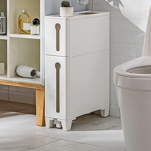 ZSDBYT Schmale Badezimmer-Unterschränke passen in Lücken, mit Schubladen-Aufbewahrung, geeignet für kleine Räume (Kein Taschentuchschrank, 2 Ebenen) von ZSDBYT