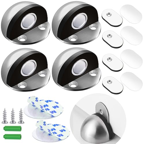 Türstopper Magnetisch ZUONAI 4 Stück Edelstahl Boden Türstopper Selbstklebender, Metall Magnet Türstopper mit Gummipuffer Robuste Türstopper Innentürhalter für Glastüren Balkontüren von ZUONAI