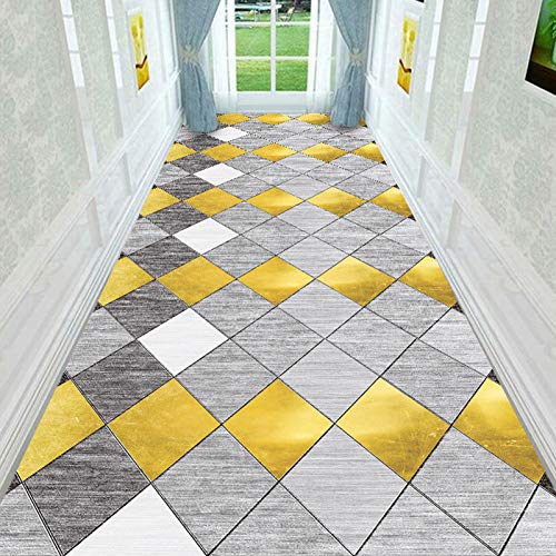 ZUOZUIYQ Läuferteppich im nordischen Stil für Flur, grau-gelb-goldenes geometrisches Muster, Langer Läuferteppich für Flur/Küche/Treppe (Größe: 60 x 350 cm) von ZUOZUIYQ