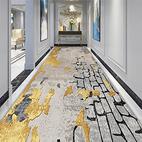 ZUOZUIYQ Moderner Teppichläufer für Flur, Küche, Eingangsbereich, Korridor, schmaler Bereich, rutschfest, waschbar, sehr Lange Teppichbodenmatte, Grau/Gold (Größe: 100 x 300 cm/3,3 Fuß x 9,8 Fuß) von ZUOZUIYQ