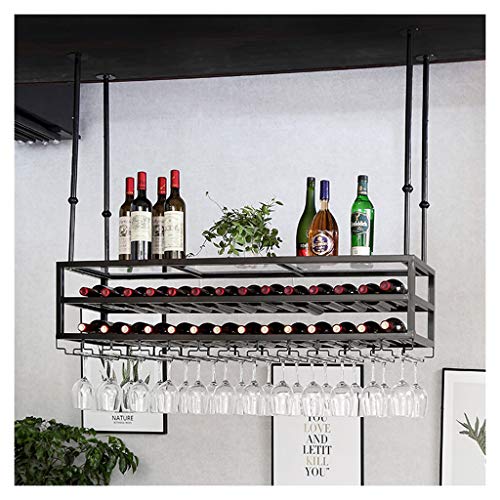 ZURBAQD Rotweinregal, Weinglashalter, hängendes Weinregal mit Glashalter, 3 Etagen, Verstellbarer industrieller Wand-Decken-Weinflaschenhalter aus Metall, für Restaurant/Bar/Schrank, Schwarze von ZURBAQD