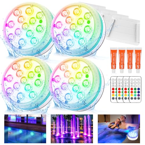 ZWOOS Poolbeleuchtung Unterwasser Licht,4-PC Unterwasserbeleuchtung Multicolor RGB Controller Leuchte Deko Licht für Garten, Aquarium, Badewanne, Pool oder Spa von ZWOOS