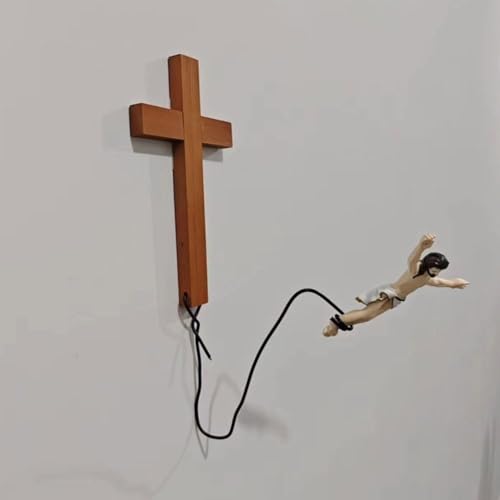 ZXCVWWE Wandkreuz Bungee Jumping Jesus – Holzkruzifix, Wanddekoration, Osterkreuz Dekorationen, Wanddekoration, religiöses Christuskreuz, Basteln, Geschenke für Weihnachten, Ostern, Heimdekorationen, von ZXCVWWE