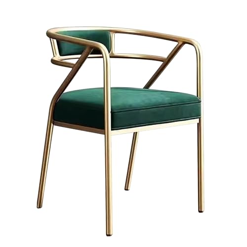 Esszimmerstühle mit Armlehne, mit Leder Gepolsterte Stühle Esszimmer, Lounge-Stuhl mit Eisenrückenlehne, Geeignet für Küche, Wohnzimmer, Schlafzimmer, Arbeitszimmer ( Color : Green-cloth-gold legs ) von ZXDRYBHD