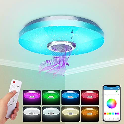 36W LED Deckenleuchte mit Bluetooth Lautsprecher,smart Deckenlampe mit Fernbedienung und APP-Steuerung,RGBW Farbwechsel,Einstellbar für Schlafzimmer Küche Badzimmer Kinderzimmer Wohnzimmer Ø 30cm von ZXICH