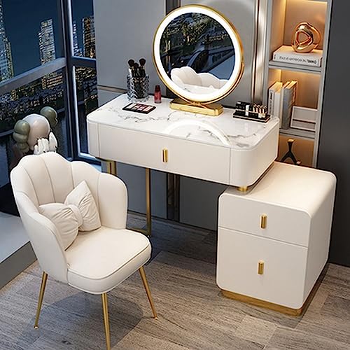 ZXNANA Schminktisch, Schminktisch, Schlafzimmer, modern, minimalistisch, High-End-Aufbewahrung, integrierte Schränke, Möbel mit weich gepolsterten Hockern (Platinum 120cm) von ZXNANA