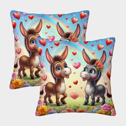 ZYGAOKDD 3D-gedruckt Cute Donkey Dekokissenbezüge Für Zuhause, Couch, Sofa, Dekorativ, 2er-Set, Quadratische Kissenbezüge, Dekorativ Für Couch, Outdoor, Sofa, Schlafzimmer, Wohnzimmer 40x40cm von ZYGAOKDD