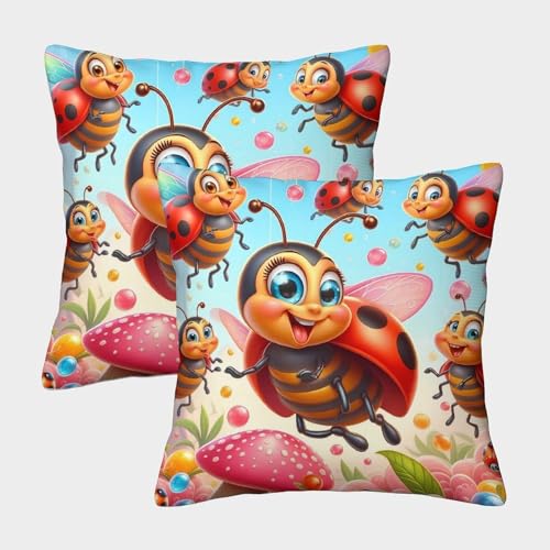 ZYGAOKDD 3D-gedruckt Cute Ladybug Quadratische Kissenbezüge, Dekoratives, Superweiches 2er-Pack Für Sofa, Couch, Bett 40x40cm von ZYGAOKDD