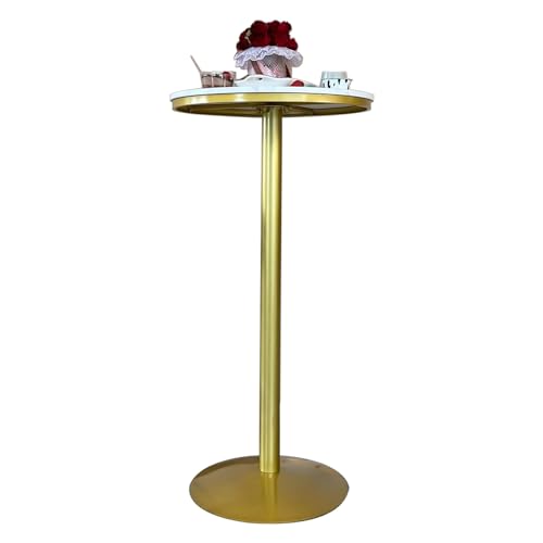 Bistrotisch, Stehtisch aus weißem Marmor mit goldenem Metallrahmen, Couchtisch, hoher Pub-Bistrotisch, runder Cocktailtisch, hoher Beistelltisch, Kleiner Beistelltisch (Größe: Höhe 105 cm) von ZYHQCDM