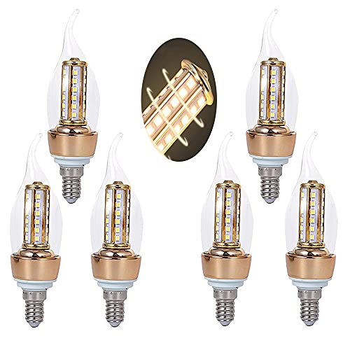 ZYUJIA E14 8W LED Glühbirnen 800LM(Entspricht 80W Halogenlampe)40Pcs SMD2835 Chips LED Lampen,Nicht Dimmbar Kaltweiß 6000K Edison Kleine Schraube C35 Kerzenbirnen,Pack mit 6 von ZYUJIA