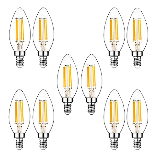 ZYUJIA E14 LED Glühbirnen,C35 Kleine Schraubkandelaber LED-Kerzenbirnen Nicht Dimmbar Klar Glas Warmweiß 2700K 6W Glühbirne (Entspricht 60W) 10 Packungen von ZYUJIA