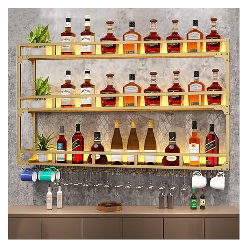 Industrielles Weinregal Wand, Weinregal Zur Wandmontage Mit LED-Leuchten, Eisen Weinregal Für Die Bar Wandbar Wand Flaschenhalter, Weinhalter, Weinglashalter, Für Zuhause, Restaurants, Küchen(Color:Go von ZYYLIVR