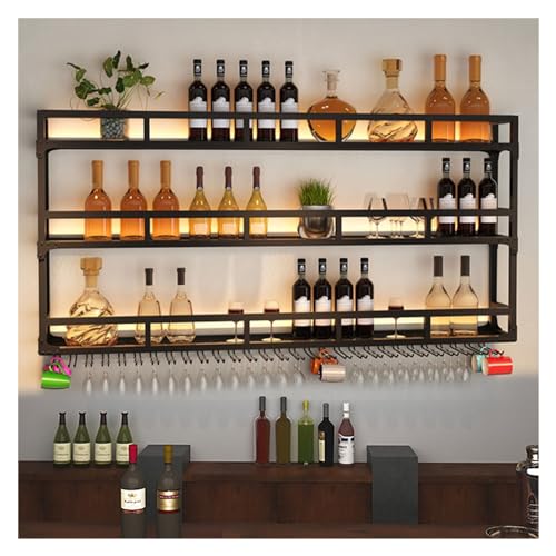 Weinregal Zur Wandmontage, Weinpareite Mit LED-Licht, Weinflaschenregal, Liquor Regal Bar Flasche Organisation Schränke, Wandbar Wand Flaschenhalter Für Zuhause Esszimmer Keller Dekor(Color:Black,Size von ZYYLIVR