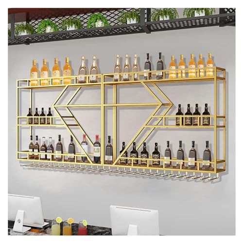 Weinregal Zur Wandmontage Mit Beleuchtung, Weinhalter Weinflaschenhalter, Flaschenhalter Aus Metall, Wandmontierte Flaschenregal, Weinglas-Lagerrega, Für Die Zuhause, Bar, Esszimmer, Küche(Color:Gold, von ZYYLIVR