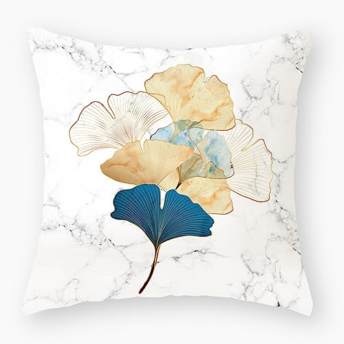 Kissenbezug 45x45 Marmor White Ginkgo Dekokissen Leinen Kissenbezüge Hypoallergener Kissenbezug Pillow Cover für Sofa Schlafzimmer Gartenbett Balkon Auto Kissenhüllen von ZZDXW