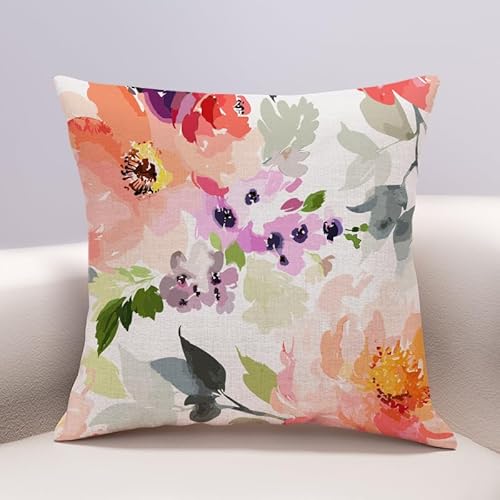 Kissenbezug 45x45 Retro Orange Blumen Dekokissen Leinen Kissenbezüge Hypoallergener Kissenbezug Pillow Cover für Sofa Schlafzimmer Gartenbett Balkon Auto Kissenhüllen von ZZDXW