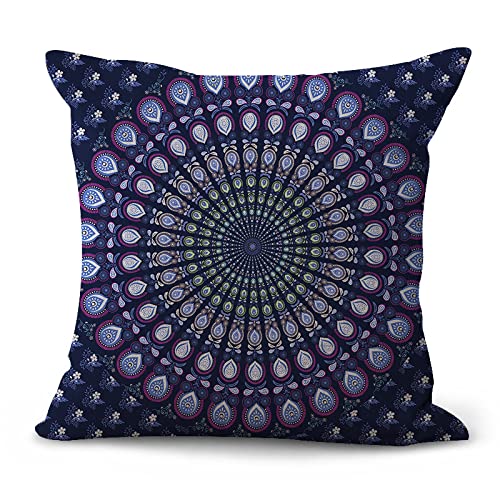 Kissenbezug 50x50 Dark Purple Mandala Dekokissen Leinen Kissenbezüge Hypoallergener Kissenbezug Pillow Cover für Sofa Schlafzimmer Gartenbett Balkon Auto Kissenhüllen von ZZDXW