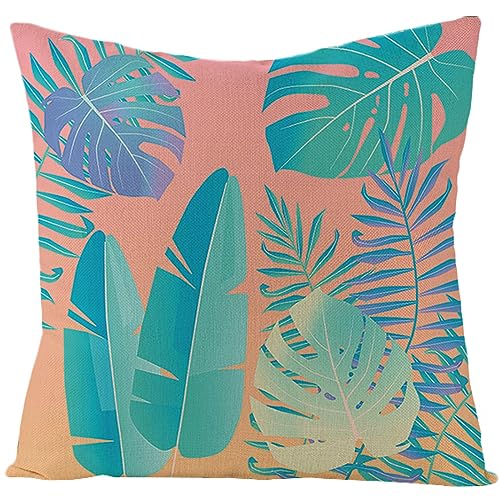 Kissenbezug 60x60 Orange Grün Tropical Dekokissen Leinen Kissenbezüge Hypoallergener Kissenbezug Pillow Cover für Sofa Schlafzimmer Gartenbett Balkon Auto Kissenhüllen von ZZDXW