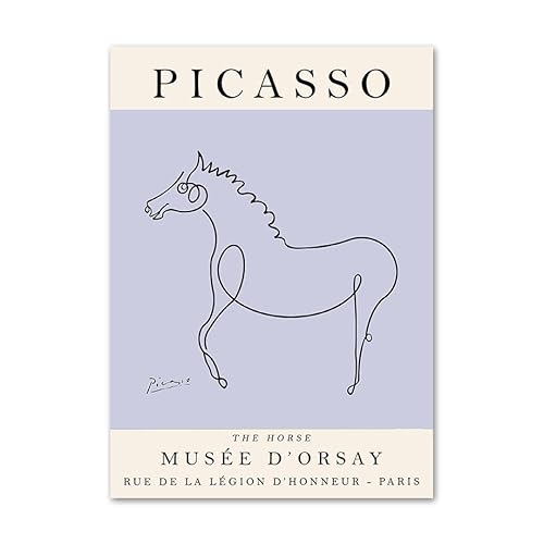 ZZYGGN GMGSW Picasso Minimalistische Linien Pferd Poster und Drucke Picasso Wandkunst Picasso Gemälde Leinwand für Zuhause Wandkunst Dekor Bild 50x70cmx1 Kein Rahmen von ZZYGGN GMGSW