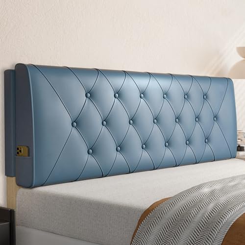 ZZYK Großes Kopfteilkissen An Der Wand Montiertes Rechteckiges Kopfteil-Lesekissen Einfarbige Kopfteilstütze Gepolstertes Bett Rückenlehne Nachttischpolster,Blau,Paste/47x23x2In von ZZYK