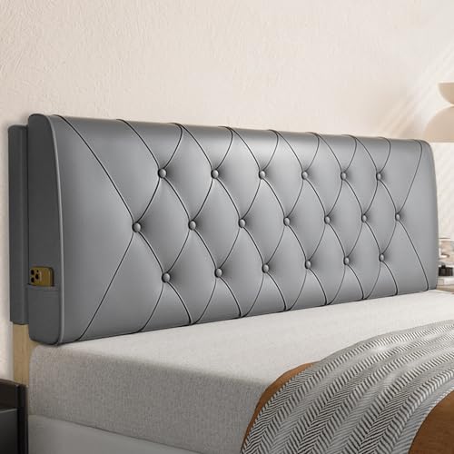 ZZYK Großes Kopfteilkissen An Der Wand Montiertes Rechteckiges Kopfteil-Lesekissen Einfarbige Kopfteilstütze Gepolstertes Bett Rückenlehne Nachttischpolster,Grau,Straps/59x23x2In von ZZYK