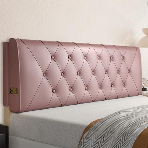 ZZYK Großes Kopfteilkissen An Der Wand Montiertes Rechteckiges Kopfteil-Lesekissen Einfarbige Kopfteilstütze Gepolstertes Bett Rückenlehne Nachttischpolster,Rosa,Straps/47x23x2In von ZZYK