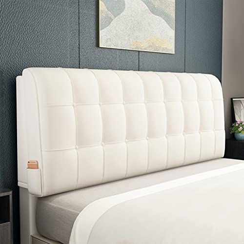 ZZYK Modernes Kunstleder Bett Rückenlehne Gepolstertes Für Erwachsene, Mit Seitentasche, Lesekissen, Kopfteil Kissen Für Zuhause,Schlafzimmer,Weiches Kissen,Weiß,Straps 70.8inch/180cm von ZZYK