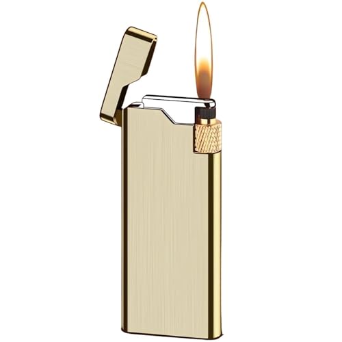 Dünne und leichte tragbare Feuerzeuge, schlankes, ausgefallenes Schleifscheibenfeuerzeug für Frauen, Mini-Zigarettenanzünder mit Verstellbarer Flamme, Geschenk für Freunde (Color : Gold) von ZZZKSM