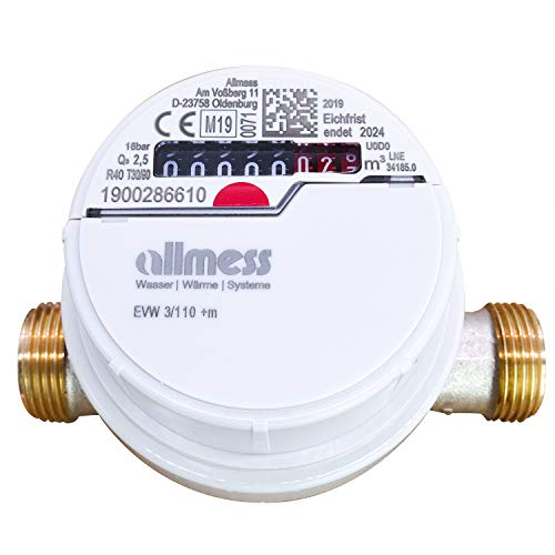 Allmess Warmwasserzähler Einstrahl Nenndurchfluss Qn 1,5, Baulänge 110 mm Eichung 2024 gültig bis 2030 Wasserzähler Warm Allmess Warmwasserzähler Einstrahl Nenndurchfluss Qn 1,5, Baulänge 110 mm Eichung 2024 gültig bis 2030 Wasserzähler Warm von ZÄHLER plattform
