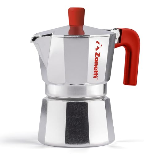 Zanetti, Mama Red Edition, Espressokocher aus Aluminium, Kaffeemaschine für 1 Tasse, Espressokocher mit Anti-Tropf-System, Silikondichtung, ergonomischer Griff, Farbe Rot von Zanetti