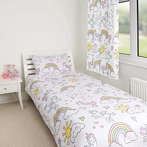 Zappi Co Einhorn Einzelbett Bettwäsche-Set beinhaltet Bettbezug (200x135 cm) und Kissenbezug (48 x 74 cm) - Perfekt für Mädchenbetten mit Feenschloss-Design von Zappi Co